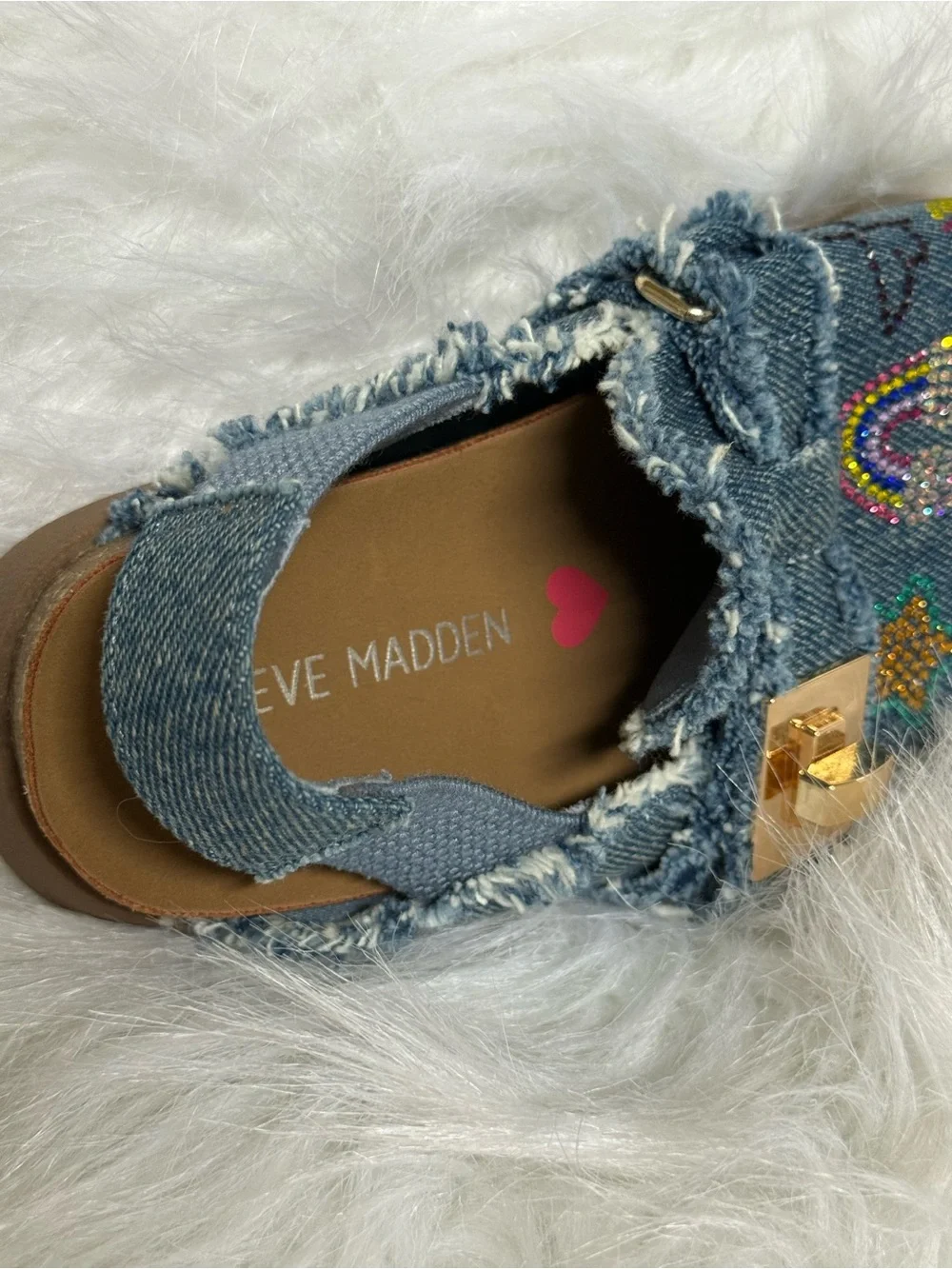 Steve Madden Denim Kids Moccasins with Colorful Embellishments - Blue